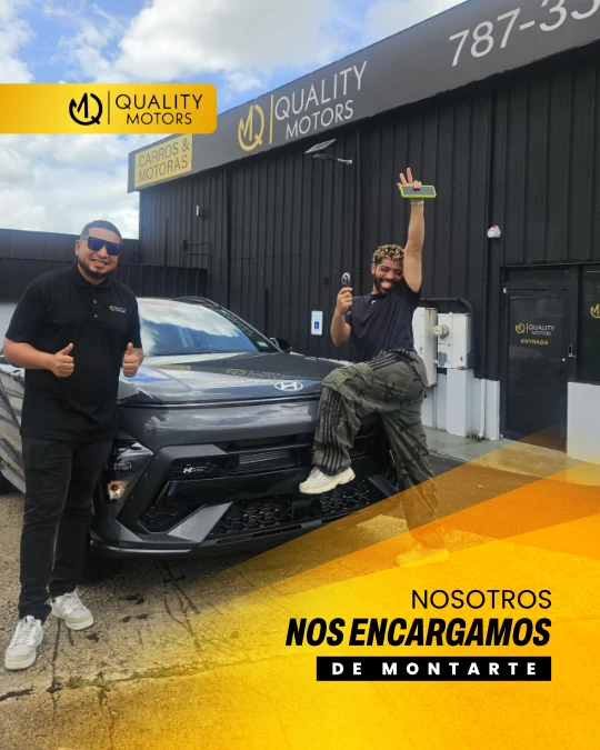 Pieza gráfica de entrega de vehículo de Quality Motors